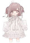  1girl 896kcal ahoge blush bow brown_eyes brown_hair frills grey_background hair_bow hair_ribbon long_hair open_mouth original ribbon simple_background sleeves_past_fingers sleeves_past_wrists solo twintails white_bow white_ribbon 