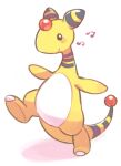  ampharos black_eyes blush closed_mouth commentary_request full_body happy leg_up musical_note no_humans pokemon pokemon_(creature) smile solo standing standing_on_one_leg tansho 