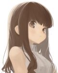  1girl bare_shoulders brown_eyes brown_hair check_copyright collared_shirt copyright_request expressionless grey_shirt highres looking_at_viewer original shirt sidelocks simple_background sketch sleeveless sleeveless_shirt solo tenoo12 upper_body white_background 