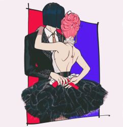  1boy 1girl bruno_bucciarati collar dress gun holding holding_gun holding_weapon jojo_no_kimyou_na_bouken nashi_y pink_hair polka_dot polka_dot_hair suit trish_una vento_aureo weapon 