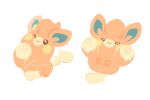  :&gt; artist_name chunnyeol closed_mouth english_commentary highres lying multiple_views no_humans on_back one_eye_closed pawmi pokemon pokemon_(creature) simple_background stretch tail twitter_username white_background 