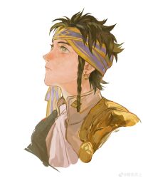  1boy absurdres blue_scarf brown_hair claude_von_riegan earrings fire_emblem fire_emblem:_three_houses green_eyes highres jewelry male_focus mimulishizi scarf white_background 
