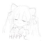  1girl animal_ears blush bow closed_eyes closed_mouth english_text eyebrows_visible_through_hair grey_background greyscale hair_bow long_hair monochrome original sanma_(tabet_) simple_background sketch smile solo twintails upper_body 