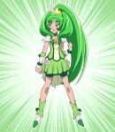 1girl breasts choker cure_march green_choker green_eyes green_footwear green_hair green_shirt green_skirt green_theme hapuriainen long_hair midorikawa_nao ponytail precure shirt skirt small_breasts smile_precure! solo