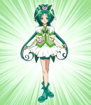 1girl akimoto_komachi bow breasts cure_mint green_bow green_eyes green_footwear green_hair green_skirt green_theme hapuriainen long_hair precure skirt small_breasts solo yes!_precure_5 yes!_precure_5_gogo!