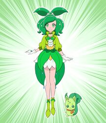 1girl breasts gloves green_eyes green_footwear green_hair green_shirt green_skirt green_theme hapuriainen healin&#039;_good_precure long_hair original precure shirt skirt small_breasts white_gloves