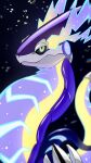  black_background black_sclera claws closed_mouth colored_sclera commentary_request from_side highres miraidon no_humans pokemon pokemon_(creature) smile solo wagasi425 yellow_eyes 