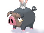  1other aisu_(icicleshot) coin commentary_request dropping holding holding_coin lechonk piggy_bank pokemon simple_background sketch themed_object white_background 