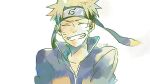  1boy blonde_hair closed_eyes facial_mark forehead_protector genpai39 grin headband jacket jumpsuit male_focus multicolored_clothes multicolored_jacket naruto_(series) popped_collar short_hair smile solo spiky_hair teeth upper_body uzumaki_naruto whisker_markings white_background 