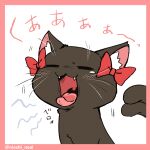  animal_ear_fluff black_cat blush cat cat_tail closed_eyes fangs kaenbyou_rin kaenbyou_rin_(cat) multiple_tails no_humans noai_nioshi open_mouth signature simple_background solo tail tongue tongue_out touhou two_tails whiskers white_background yawning 