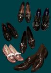  blue_background loafers narue no_humans original shoes simple_background 