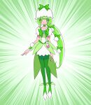 1girl bow breasts dress green_bow green_dress green_eyes green_footwear green_hair green_legwear green_shirt green_skirt green_theme hapuriainen heartcatch_precure! long_hair original ponytail precure shirt skirt small_breasts solo