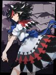  1girl black_dress black_hair blue_bow bow bowtie capelet chinese_commentary clouds commentary_request cowboy_shot dress from_side hand_on_own_arm highres horns jeffree07 kijin_seija multicolored_clothes multicolored_dress multicolored_hair pointy_ears red_capelet red_dress red_eyes redhead see-through shining_needle_castle shirt short_hair sleeves_rolled_up smile solo streaked_hair touhou waist_bow white_dress white_hair white_shirt 