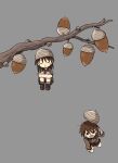  2girls absurdres acorn branch brown_hair falling highres kishimen_udn minigirl multiple_girls original personification simple_background suspension 