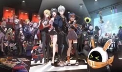  6+boys 6+girls absurdres alexandrina_sebastiane anby_demara animal_ears anton_ivanov asaba_harumasa astra_yao bangboo_(zenless_zone_zero) belle_(zenless_zone_zero) ben_bigger billy_kid black_hair black_jacket blonde_hair blue_hair blue_skin blunt_bangs brown_hair burnice_white caesar_king_(zenless_zone_zero) cat_boy cat_girl closed_mouth colored_skin earrings ellen_joe eous_(zenless_zone_zero) ethereal_(zenless_zone_zero) evelyn_chevalier fox_ears fox_girl full_body grace_howard green_eyes green_hair grey_hair hair_between_eyes highres hoshimi_miyabi hugo_vlad jacket jane_doe_(zenless_zone_zero) jewelry ju_fufu koleda_belobog lighter_(zenless_zone_zero) long_hair looking_at_viewer luciana_de_montefio mouse_girl multiple_boys multiple_girls nekomiya_mana nicole_demara oni open_mouth pan_yinhu pink_hair piper_wheel ponytail pulchra_fellini purple_hair qingyi_(zenless_zone_zero) red_eyes seth_lowell short_hair sidelocks sitting smile soldier_11_(zenless_zone_zero) soukaku_(zenless_zone_zero) standing sunglasses trigger_(zenless_zone_zero) tsukishiro_yanagi vivian_banshee von_lycaon white_hair wise_(zenless_zone_zero) yixuan_(zenless_zone_zero) yoruta_(yossy_puyo_holo) zenless_zone_zero zhu_yuan 