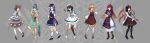  6+girls :d absurdres ahoge alternate_costume anchor_symbol animal_ears aqua_eyes arm_behind_back asymmetrical_legwear asymmetrical_wings bangs black_bow black_footwear black_hair black_headwear black_legwear black_neckerchief black_skirt black_vest blonde_hair bloomers blue_capelet blue_dress blue_eyes blue_hair blue_sailor_collar blush boots bow bow_hairband brooch brown_footwear brown_hair buttons capelet closed_mouth closed_umbrella collarbone collared_dress collared_shirt commentary cross-laced_footwear crossed_arms dress fedora fingernails footwear_bow frilled_dress frilled_hat frilled_shirt frilled_shirt_collar frilled_skirt frilled_sleeves frills full_body furahata_gen gloves gradient gradient_hair grey_capelet grey_footwear grey_hair grey_neckerchief grey_skirt hair_between_eyes hair_bow hair_ornament hair_ribbon hairband hairclip hand_to_own_mouth hand_up hat hat_bow high_heels highres hijiri_byakuren hishaku holding hood hooded_capelet houjuu_nue jewelry knee_boots kneehighs kumoi_ichirin layered_dress loafers lolita_fashion long_hair long_sleeves looking_at_viewer mary_janes medium_hair mismatched_legwear mouse_ears mouse_tail multicolored_ascot multicolored_hair multiple_girls murasa_minamitsu nazrin neckerchief necktie one_eye_closed open_mouth pantyhose parted_bangs parted_lips partially_unbuttoned pink_bow puffy_sleeves purple_dress purple_hair red_bow red_dress red_eyes red_footwear red_hairband red_legwear red_necktie red_ribbon ribbon ribbon-trimmed_legwear ribbon_trim sailor_collar shirt shoes short_hair short_sleeves single_kneehigh single_thighhigh skirt skirt_set sleeve_cuffs sleeveless sleeveless_dress smile striped striped_legwear striped_neckerchief striped_necktie tail tail_bow tail_ornament tatara_kogasa teeth thigh-highs toramaru_shou touhou triangular_headpiece two-tone_hair umbrella undefined_fantastic_object underwear uneven_legwear upper_teeth vest wavy_hair white_bloomers white_dress white_footwear white_gloves white_headwear white_legwear white_shirt wide_sleeves wings yellow_eyes 