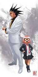 1boy 1girl bleach formal glasses long_hair medium_hair zaraki_kenpachi