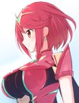  1girl bangs breasts chest_jewel earrings eyebrows_visible_through_hair gem headpiece jewelry large_breasts pyra_(xenoblade) red_eyes redhead short_hair solo suta_(clusta) swept_bangs tiara xenoblade_chronicles_(series) xenoblade_chronicles_2 
