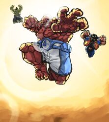  arm_hair artist_request avengers_(series) ben_grimm claw_(weapon) colored_skin fantastic_four green_skin highres hulk jacket large_pectorals looking_at_another male_focus marvel marvel_rivals muscular muscular_male pectorals short_hair superhero_costume weapon wolverine_(x-men) x-men 