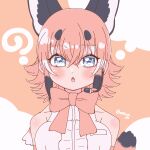  1girl animal_costume animal_ear_fluff animal_ears blue_eyes bow bowtie caracal_(kemono_friends) cthun_n elbow_gloves gloves highres kemono_friends kemono_friends_v_project long_hair looking_at_viewer microphone multicolored_hair open_mouth orange_hair shirt skirt sleeveless sleeveless_shirt solo virtual_youtuber 
