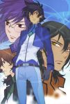  absurdres allelujah_haptism belt black_hair blue_eyes brown_hair dark_skin glasses grey_eyes gundam gundam_00 heterochromia highres jacket kouga_yun lockon_stratos long_hair lyle_dylandy male multiple_boys purple_hair red_eyes scan setsuna_f_seiei tieria_erde yellow_eyes 