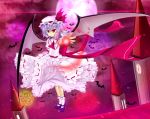  artist_request bat_wings cloud floating glowing hat magic_circle mary_janes moon night night_sky outstretched_arm outstretched_hand petals reaching red_eyes remilia_scarlet rooftop shoes short_hair sky solo touhou upskirt wind wings zzz36951 