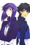  black_hair glasses gundam gundam_00 highres kouga_yun long_hair male purple_hair red_eyes scan setsuna_f_seiei tieria_erde uniform 