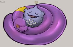  artist_name closed_eyes ekans grey_background heart koffing no_humans open_mouth pokemon pokemon_(creature) roobin4 simple_background 