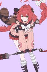  animal cardigan green_eyes pigtails pink_clothes red_hair striped_legwear ukinami_yuzuha umbrella yuzuha zenless_zone_zero zzz 