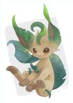  animal_focus artist_name brown_eyes closed_mouth commentary_request full_body highres kikuyoshi_(tracco) leafeon no_humans pokemon pokemon_(creature) signature smile solo 