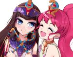  13-gou 2girls blue_eyes brown_hair choker closed_mouth kurosu_aroma long_hair multiple_girls open_mouth pink_hair pretty_(series) pripara shiratama_mikan simple_background smile white_background 