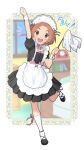  alternate_costume apron arm_up bangs black_footwear blurry blurry_background blush bow choker clenched_hand commentary_request dot_nose dress duster english_text enmaided frilled_choker frilled_dress frills full_body hand_up highres holding holding_duster idolmaster idolmaster_cinderella_girls leg_up looking_at_viewer maid maid_headdress neck_ribbon open_mouth orange_eyes orange_hair over-kneehighs pink_bow pink_ribbon puffy_short_sleeves puffy_sleeves ribbon ryuzaki_kaoru shoes short_hair short_sleeves smile solo teeth thigh-highs upper_teeth waist_apron white_apron white_legwear wrist_cuffs yama_tatsuo 