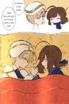  blonde_hair blue_eyes brown_hair couple hat luke_(obey_me!:_one_master_to_rule_them_all!) obey_me!:_one_master_to_rule_them_all! otakuamgvu pillow sleeping 