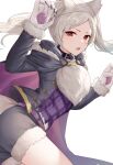  1girl animal_ears ass belt claws cowboy_shot fire_emblem fire_emblem_awakening fire_emblem_heroes fur_trim grey_hair grima_(fire_emblem) halloween_costume haru_(nakajou-28) long_hair long_sleeves looking_at_viewer official_alternate_costume paw_pose red_eyes robin_(fire_emblem) robin_(fire_emblem)_(female) shorts simple_background solo tail twintails white_background wolf_ears wolf_tail 