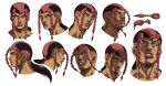 1boy araki_hirohiko_(style) braid brown_eyes brown_hair closed_mouth grandguerrilla highres jojo_no_kimyou_na_bouken looking_at_viewer male_focus multicolored_hair multiple_views official_style parted_lips ponytail portrait redhead sandman_(sbr) side_braids simple_background steel_ball_run two-tone_hair white_background 