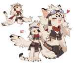  1girl :d blush colored_sclera eluette_(sui_(suizilla)) furry furry_female goggles goggles_on_head heart highres multiple_views original pelvic_curtain simple_background sitting smile standing sui_(suizilla) tail white_background winged_arms wings yellow_sclera 