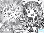  1girl :d blush_stickers english_text greyscale highres hololive hololive_english horns irys_(hololive) long_hair monochrome mouse mr._squeaks_(hakos_baelz) nanashi_(nlo) sketch smile solo 