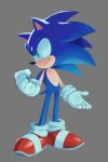 1boy absurdres animal_ears animal_nose blue_fur gloves green_eyes hedgehog highres mirahattu quill red_footwear shoes simple_background smile sneakers sonic_(series) sonic_the_hedgehog tail white_gloves 