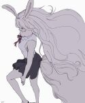  1girl alternate_form animal_ears carrot_(one_piece) from_above furry furry_female highres long_hair one_piece rabbit_ears rabbit_girl ribbon skirt solo tail ufkqz white_background white_hair 