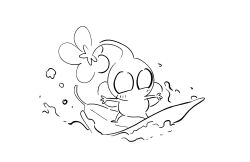  creature creature_focus flower happy highres insect_wings leaf legs_apart light_blush looking_ahead no_humans no_mouth outstretched_arms pikmin_(creature) pikmin_(series) simple_background solid_circle_eyes solo standing surfing water_drop white_background winged_pikmin wings yu_pikmin 