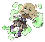  1girl bangs black_skirt blonde_hair boots closed_mouth eyebrows_visible_through_hair full_body looking_at_viewer mizuhashi_parsee multicolored_clothes pointy_ears purple_footwear puyopuyo shinmon_akika short_hair simple_background skirt solo touhou white_background 
