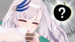  1girl animated animated_gif blue_eyes blue_nails finger_pointing hololive hololive_indonesia meme painted_nails pavolia_reine question white_hair who's_that_pokemon_(meme) 