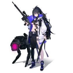  1girl ankle_boots asymmetrical_clothes asymmetrical_pants black_pants black_shirt boots breasts closed_mouth coat covered_nipples crop_top expressionless full_body game_cg girls_frontline grey_eyes grey_hair gun hair_between_eyes hair_intakes hand_up high_ponytail highres holding holding_gun holding_knife holding_sword holding_weapon impossible_clothes impossible_shirt knife kukri large_breasts linea_alba long_hair long_sleeves looking_at_viewer midriff narcolepsy-1900 navel no_bra official_art open_clothes open_coat pants ponytail shirt sidelocks sig_cross sig_cross_(girls'_frontline) skindentation solo sports_bra stomach sword tachi-e thigh_strap third-party_source transparent_background turtleneck under_boob very_long_hair weapon white_coat 