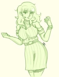  1girl artist_request assertive_female belt blush breasts dress highres jewelry mature_female medium_breasts medium_hair monochrome omori polly_(omori) smile 