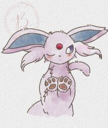  baya_(sakura_mint) blue_eyes blush closed_mouth espeon forehead_jewel forked_tail no_humans one_eye_closed pawpads pokemon pokemon_(creature) pokemon_focus simple_background solo tail 