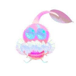  blue_eyes colored_skin creature creature_focus floating fur_scarf hands_on_own_hips insect_wings leaf no_humans no_mouth pikmin_(creature) pikmin_(series) pink_skin scarf simple_background solid_circle_eyes white_background white_scarf winged_pikmin wings yu_pikmin 