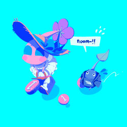  back_bow basket black_eyes black_jacket black_skin black_vest blue_background blue_bow blue_eyes blush_stickers bow brown_hat circle_skirt colored_skin creature creature_focus english_text fashion flower flying flying_sweatdrops frilled_skirt frills hands_in_pockets happy hat hat_bow highres holding holding_basket hood hood_down hooded_jacket jacket long_sleeves looking_ahead looking_at_another medium_skirt motion_lines no_humans no_mouth open_clothes open_jacket pellet_(pikmin) picnic_basket pikmin_(creature) pikmin_(series) pikmin_3 pocket purple_flower rock rock_pikmin running shadow shirt simple_background skirt skirt_set sleeveless sleeveless_shirt solid_eyes speech_bubble speed_lines spilling straw_hat sun_hat sweat vest white_bow white_shirt white_skirt winged_pikmin yu_pikmin 