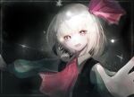  1girl ascot black_background dark_background foreshortening hair_ribbon long_sleeves looking_at_viewer open_mouth red_ascot red_eyes ribbon rumia shirt short_hair simple_background solo touhou upper_body user_crpf7825 vest 