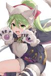  1girl animal_ears animal_hands cosplay fake_animal_ears fake_tail fangs fire_emblem fire_emblem_awakening fire_emblem_heroes gloves green_eyes green_hair grima_(fire_emblem) grima_(fire_emblem)_(cosplay) haru_(nakajou-28) open_mouth paw_gloves robe robin_(fire_emblem) robin_(fire_emblem)_(female) robin_(fire_emblem)_(female)_(cosplay) shorts simple_background solo tail twintails v-shaped_eyebrows white_background wolf_ears wolf_tail 