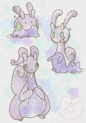  baya_(sakura_mint) blush closed_mouth dragon evolutionary_line full_body goodra goomy highres looking_at_viewer no_humans pokemon pokemon_(creature) pokemon_focus simple_background sliggoo slime_(substance) slug smile tongue tongue_out 